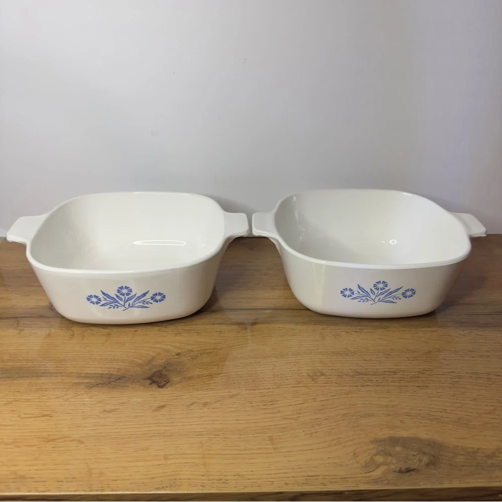 Corningware White Casserole Dishes with Blue Floral Pattern (Set of 2)